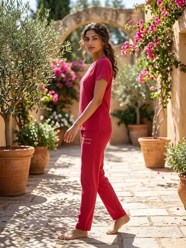 SKYBEN_Women_Printed,_Graphic_Print_Red_Top_And_Pyjama_Set