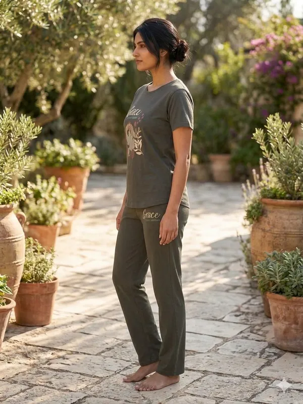 SKYBEN_Women_Printed,_Graphic_Print_Olive_Green_Top_And_Pyjama_Set
