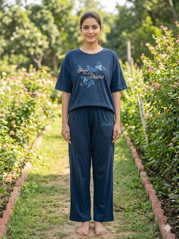 SKYBEN_Women_Printed_Graphic_Print_Teal_Blue_Top_And_Pyjama_Set