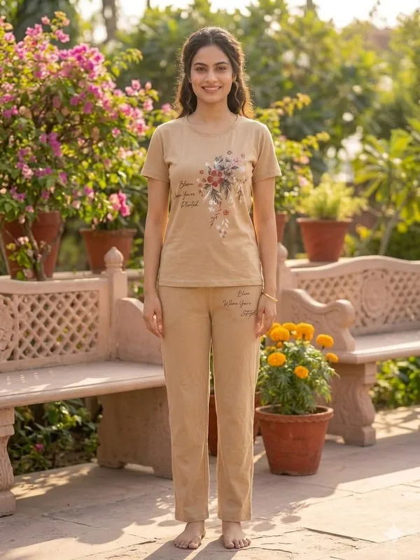 SKYBEN_Women_Printed,_Graphic_Print_Beige_Top_And_Pyjama_Set
