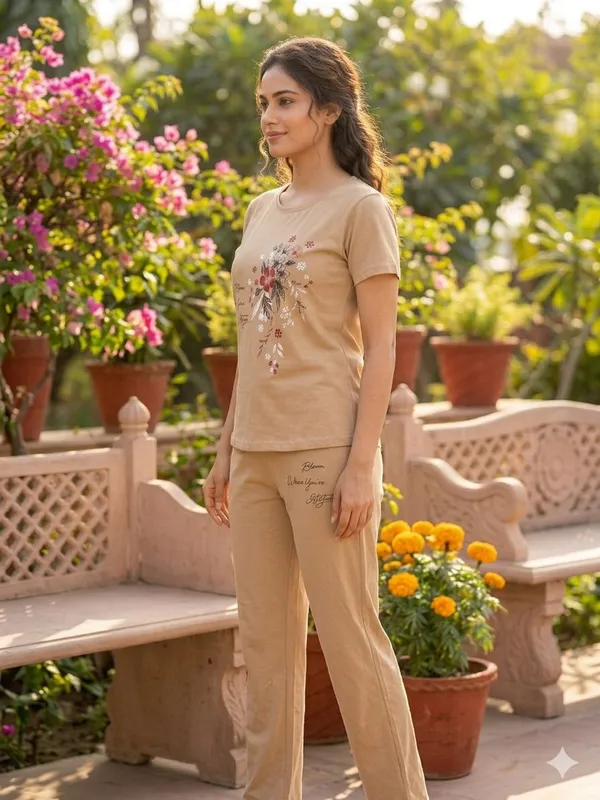 SKYBEN_Women_Printed,_Graphic_Print_Beige_Top_And_Pyjama_Set
