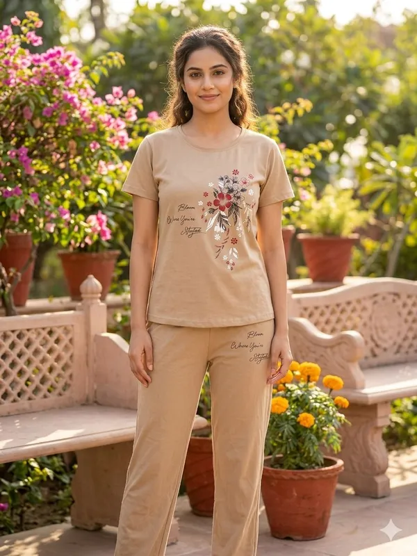 SKYBEN_Women_Printed,_Graphic_Print_Beige_Top_And_Pyjama_Set