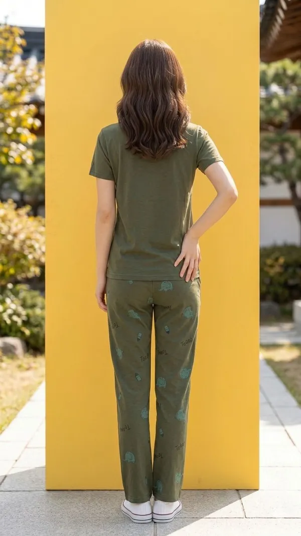 SKYBEN_Women_Printed_Olive_Green_Top_And_Pyjama_Set