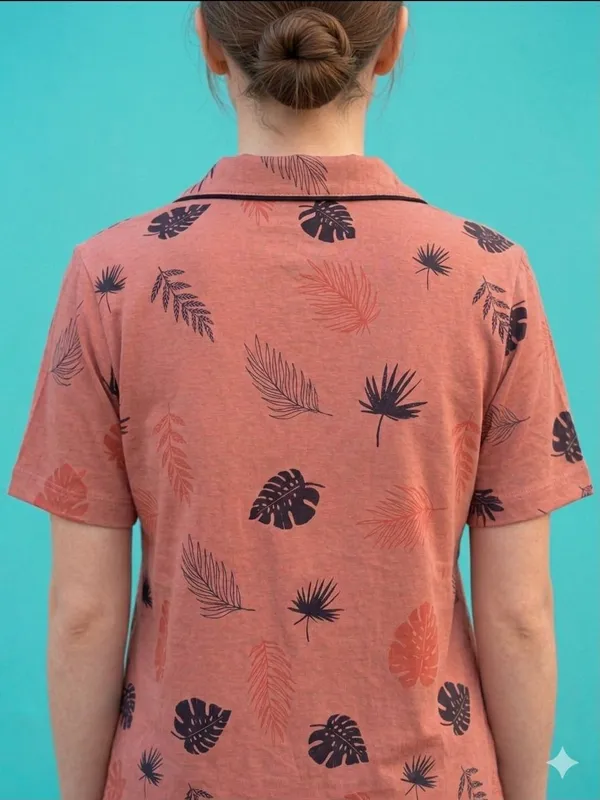 SKYBEN_Women_Printed_Peach_Shirt_And_Pyjama_set
