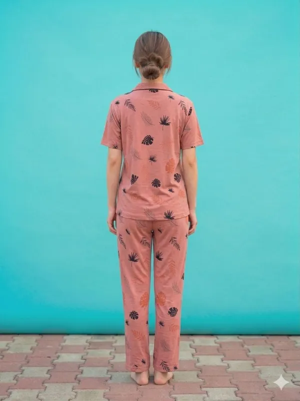 SKYBEN_Women_Printed_Peach_Shirt_And_Pyjama_set