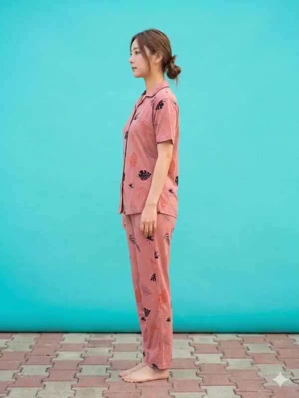 SKYBEN_Women_Printed_Peach_Shirt_And_Pyjama_set