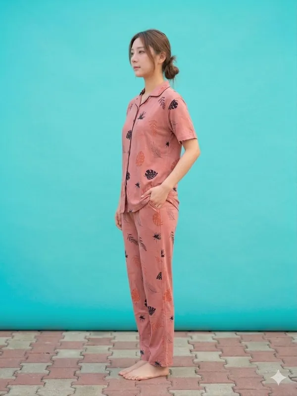 SKYBEN_Women_Printed_Peach_Shirt_And_Pyjama_set