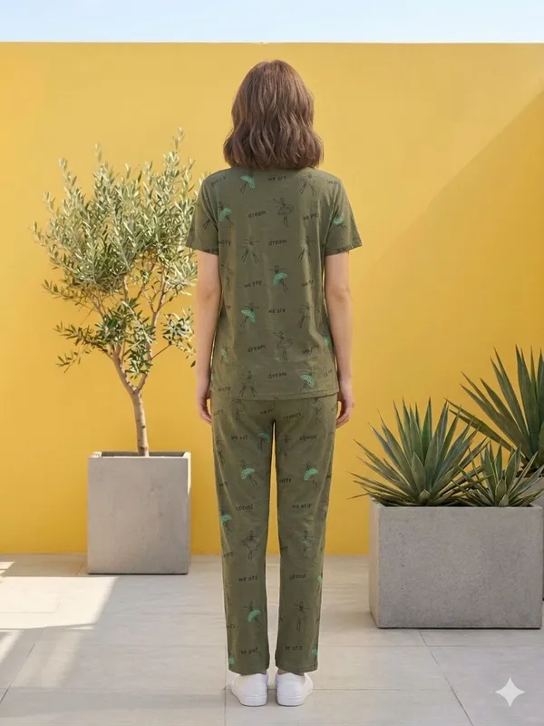 SKYBEN_Women_Printed_Olive_Green_Shirt_And_Pyjama_set