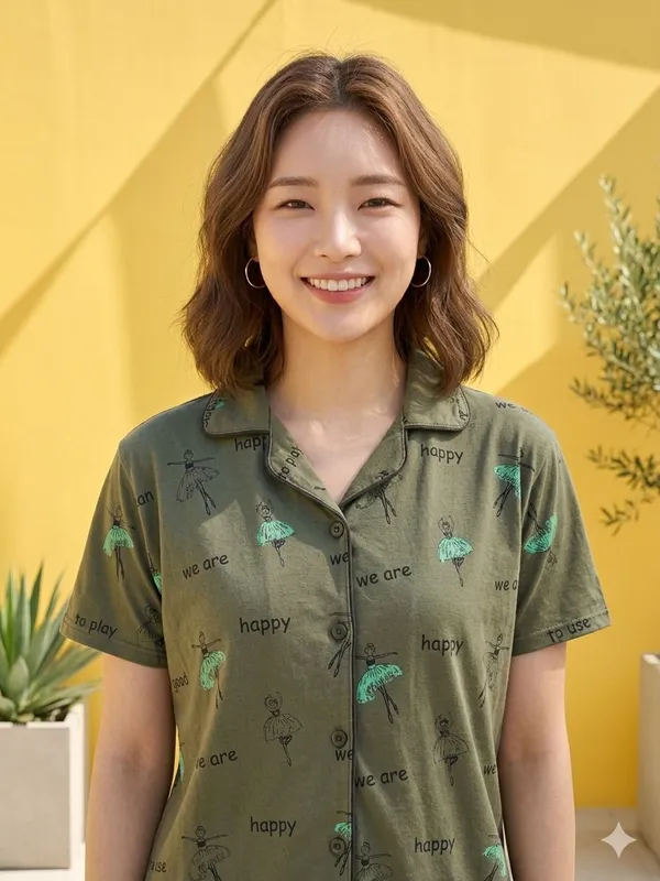 SKYBEN_Women_Printed_Olive_Green_Shirt_And_Pyjama_set