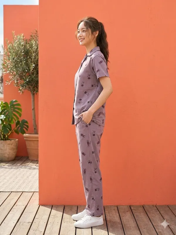 SKYBEN_Women_Printed_Purple_Mauve_And_Pyjama_set