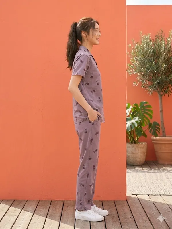 SKYBEN_Women_Printed_Purple_Mauve_And_Pyjama_set