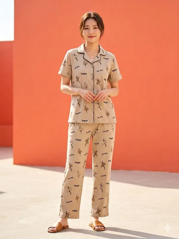 SKYBEN_Women_Printed_Beige_Shirt_And_Pyjama_set
