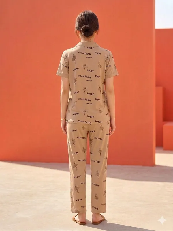 SKYBEN_Women_Printed_Beige_Shirt_And_Pyjama_set