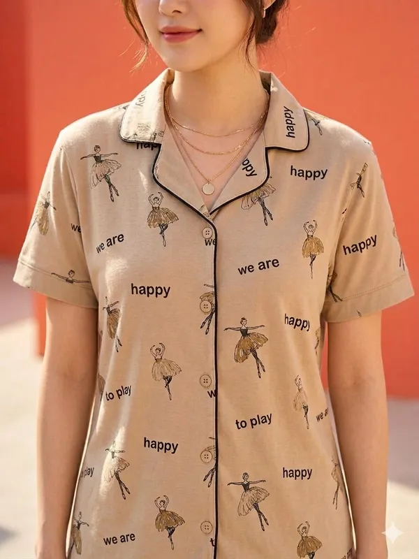 SKYBEN_Women_Printed_Beige_Shirt_And_Pyjama_set