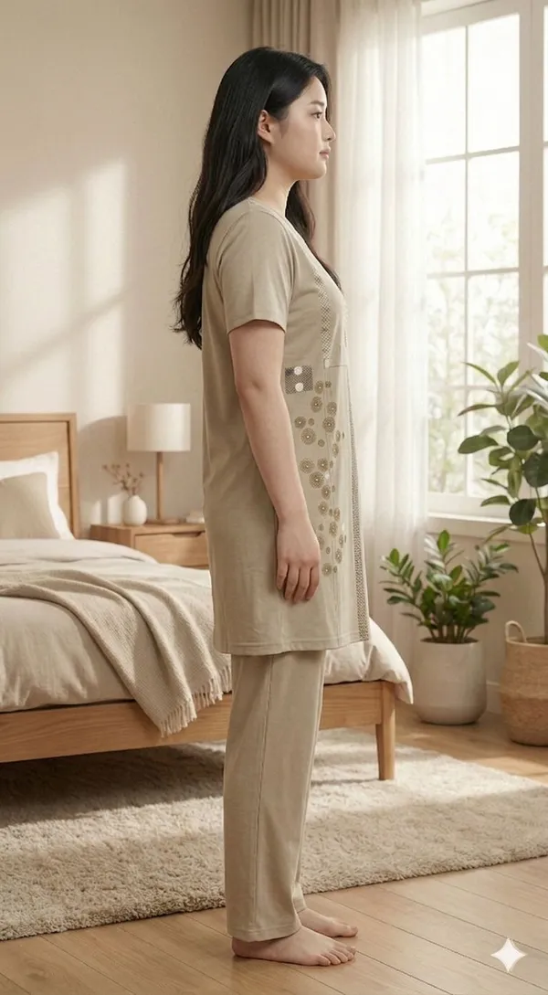 SKYBEN_Women_Solid_Beige_Top_And_Pyjama_Set