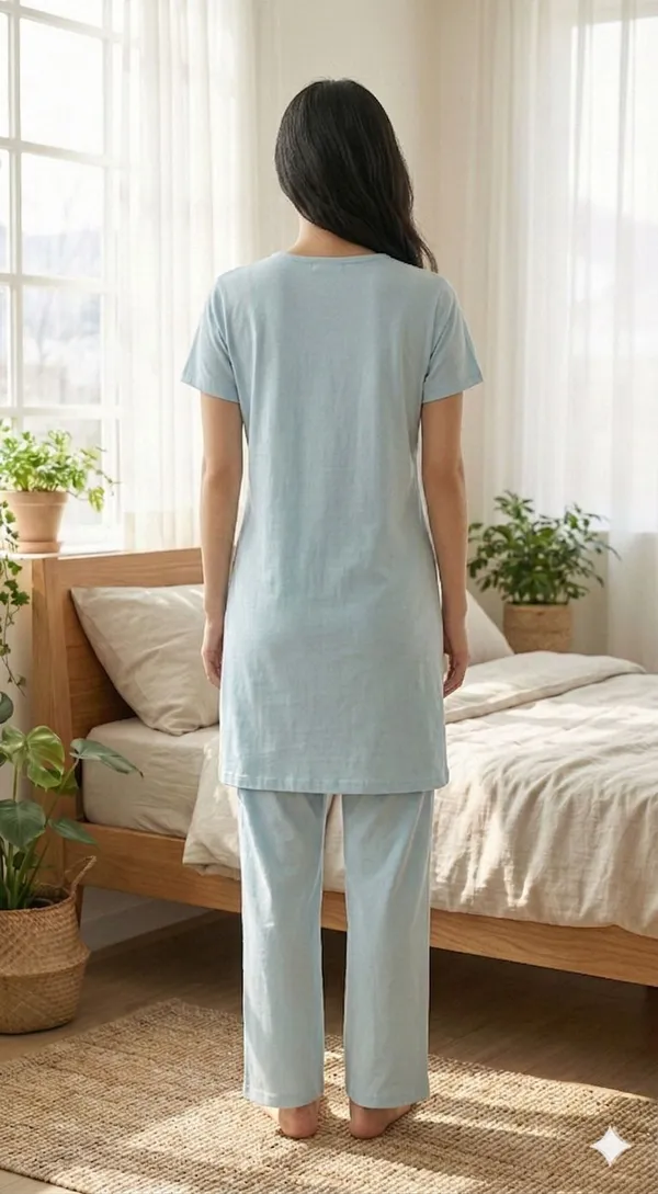 SKYBEN_Women_Floral_Print_Light_Blue_Top_And_Pyjama_Set