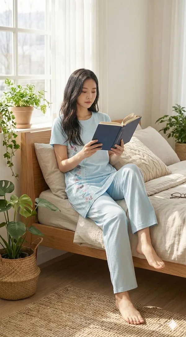 SKYBEN_Women_Floral_Print_Light_Blue_Top_And_Pyjama_Set