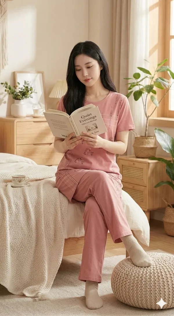 SKYBEN_Women_Floral_Print_Peach_Top_And_Pyjama_Set