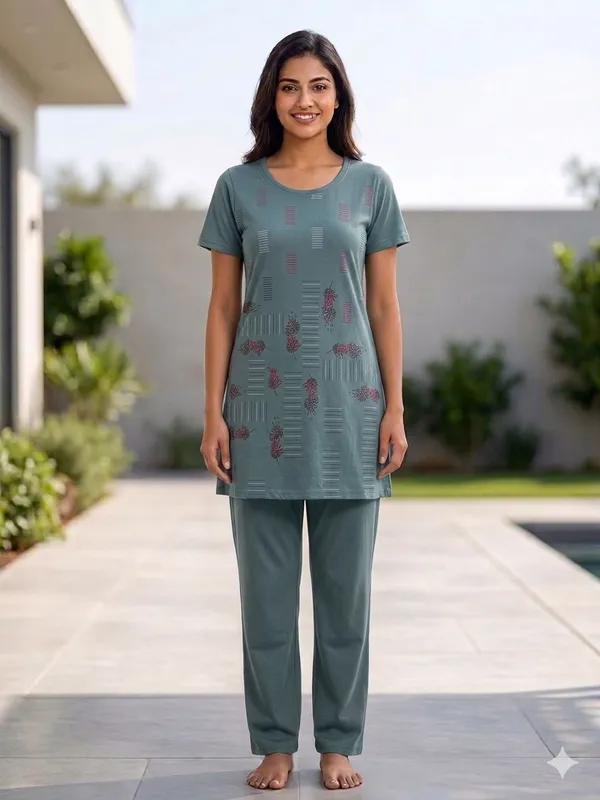 SKYBEN_Women_Printed_Sage_Green_Top_And_Pyjama_Set