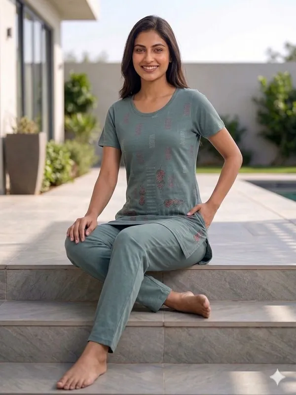 SKYBEN_Women_Printed_Sage_Green_Top_And_Pyjama_Set