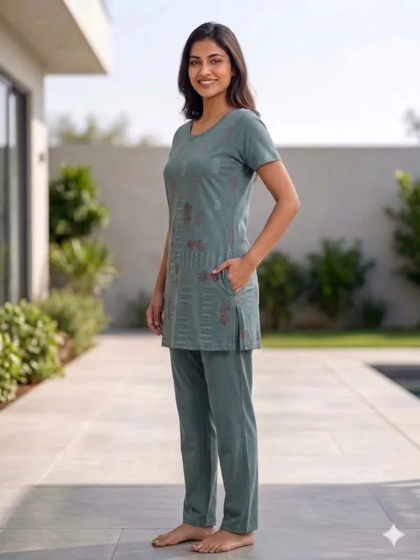 SKYBEN_Women_Printed_Sage_Green_Top_And_Pyjama_Set