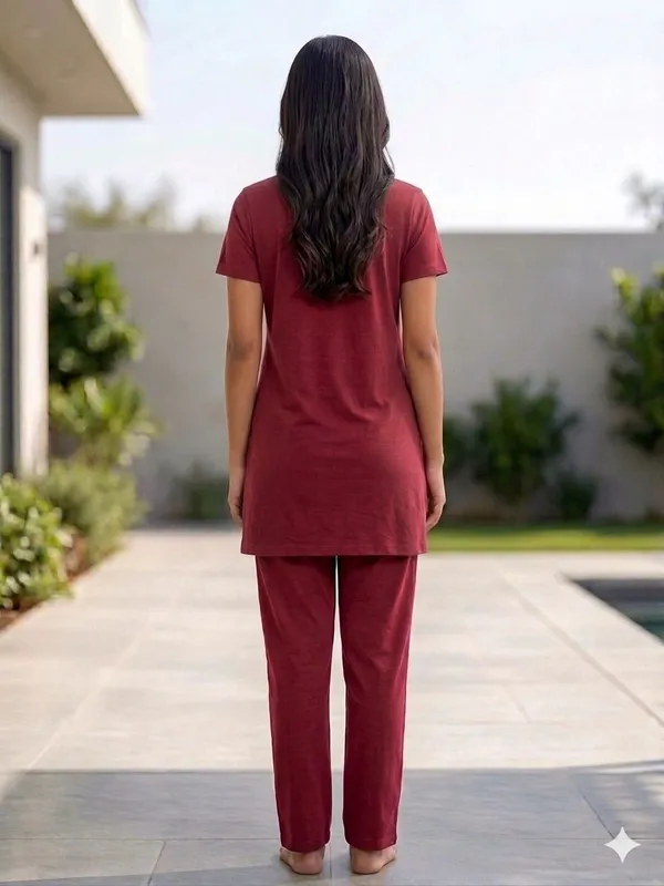 SKYBEN_Women_Printed_Maroon_Top_And_Pyjama_Set