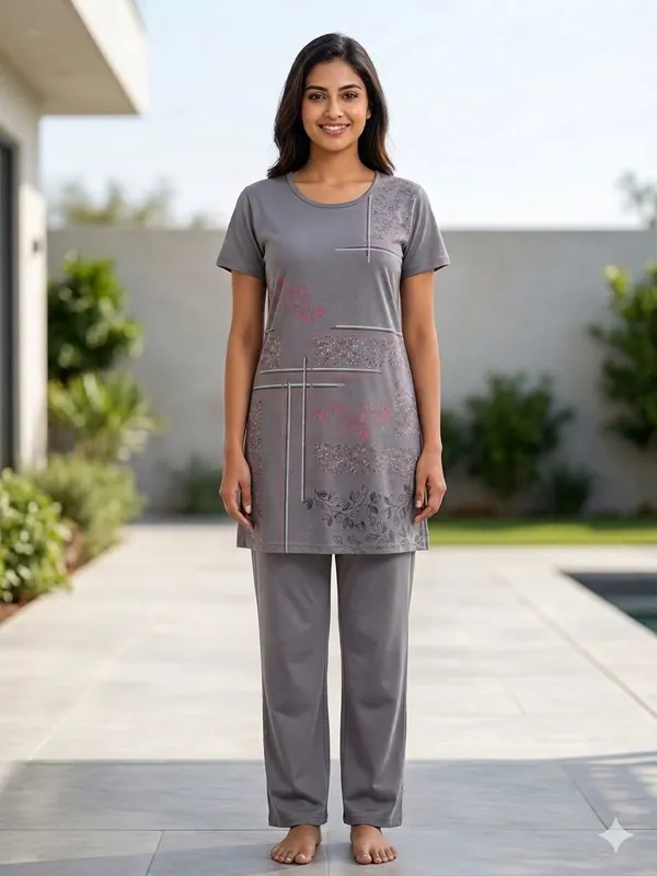 SKYBEN_Women_Printed_Grey_Top_And_Pyjama_Set