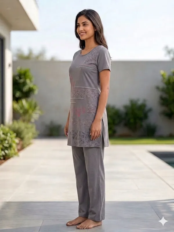 SKYBEN_Women_Printed_Grey_Top_And_Pyjama_Set