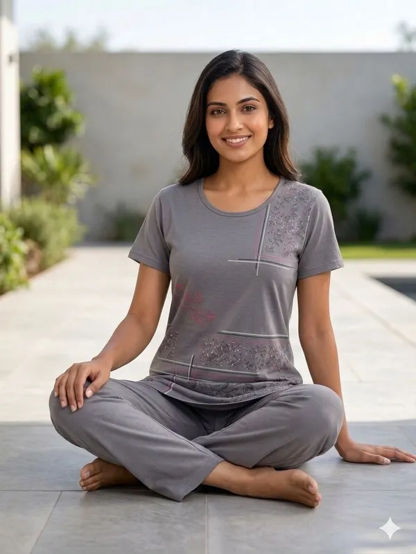 SKYBEN_Women_Printed_Grey_Top_And_Pyjama_Set