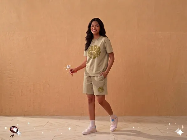 SKYBEN_Women_Floral_Print,_Printed,_Abstract,_Colorblock,_Graphic_Print,_Beige_Top_And_Shorts_Set