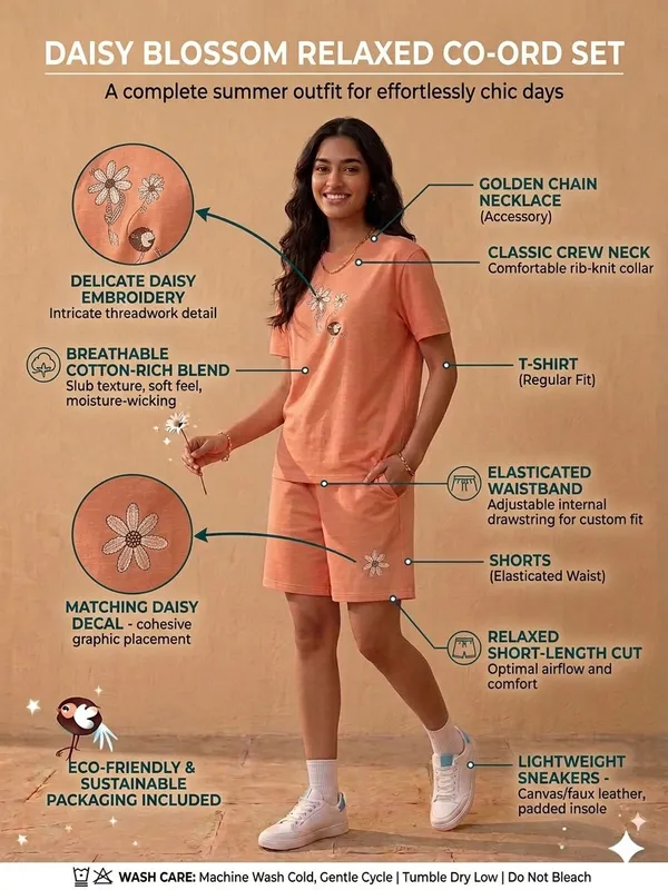 SKYBEN_Women_Floral_Print,_Printed,_Abstract,_Colorblock,_Graphic_Print,_Peach_Top_And_Shorts_Set