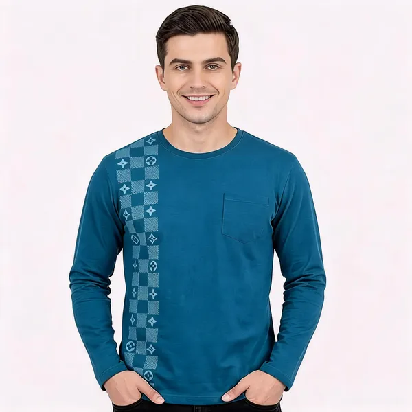 SKYBEN_Printed,_Geometric_Print,_Graphic_Print_Men_Round_Neck_Teal_T_Shirt