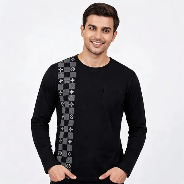 SKYBEN_Printed,_Geometric_Print,_Graphic_Print_Men_Round_Neck_Black_T_Shirt