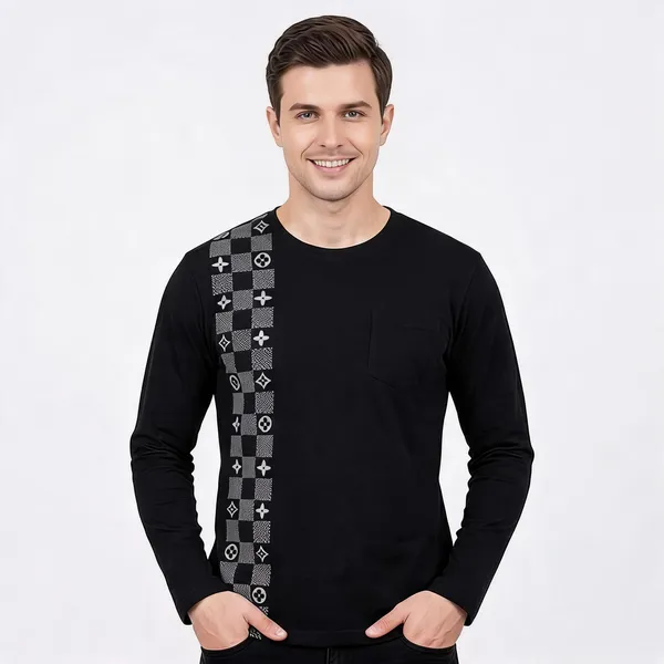 SKYBEN_Printed,_Geometric_Print,_Graphic_Print_Men_Round_Neck_Black_T_Shirt