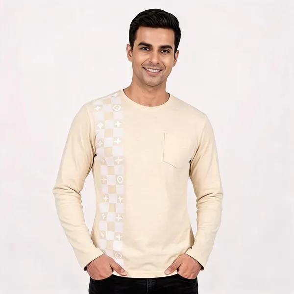 SKYBEN_Printed,_Geometric_Print,_Graphic_Print_Men_Round_Neck_Beige_T_Shirt