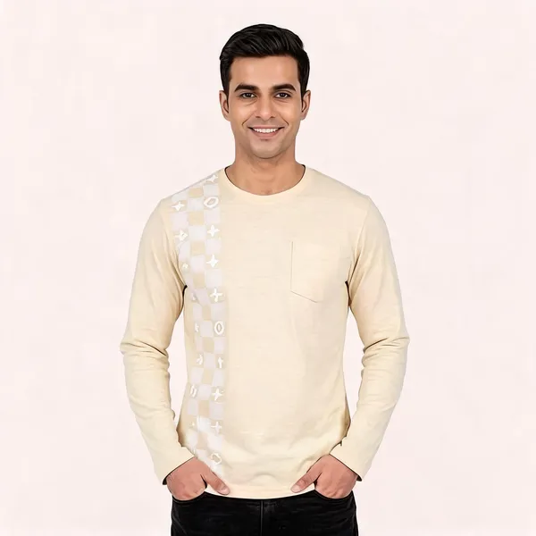 SKYBEN_Printed,_Geometric_Print,_Graphic_Print_Men_Round_Neck_Beige_T_Shirt