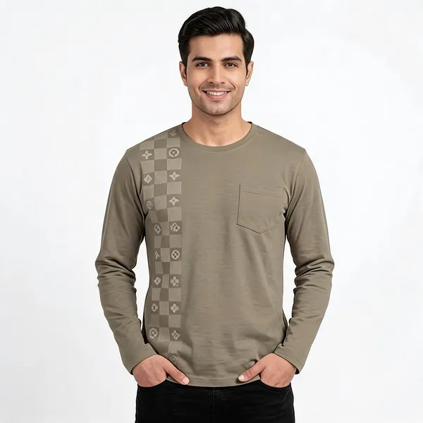 SKYBEN_Printed,_Geometric_Print,_Graphic_Print_Men_Round_Neck_Olive_Green_T_Shirt
