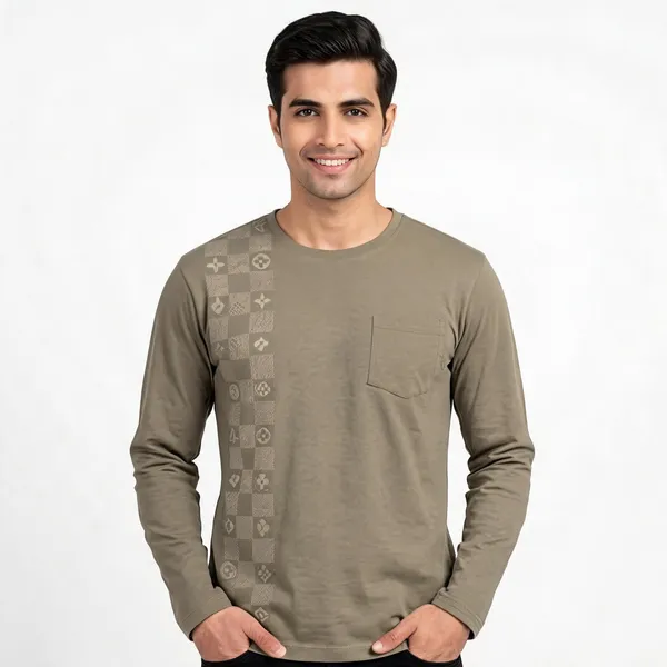 SKYBEN_Printed,_Geometric_Print,_Graphic_Print_Men_Round_Neck_Olive_Green_T_Shirt