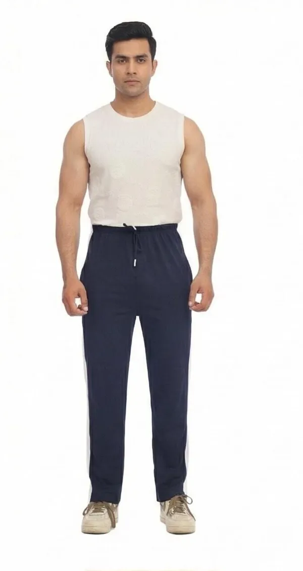 SKYBEN_Solid,_Striped_Men_Navy_Blue_Track_Pants