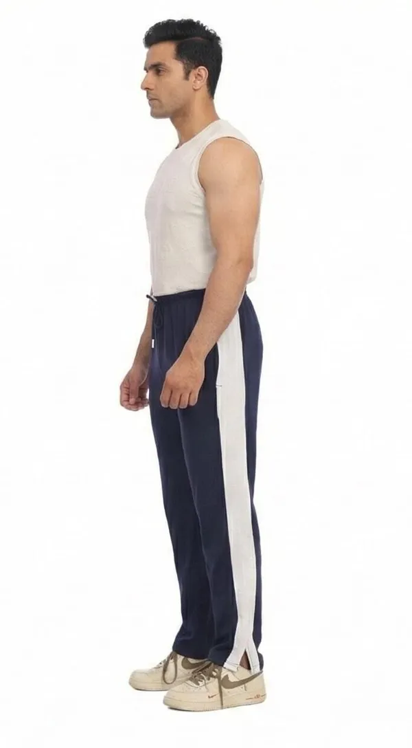 SKYBEN_Solid,_Striped_Men_Navy_Blue_Track_Pants