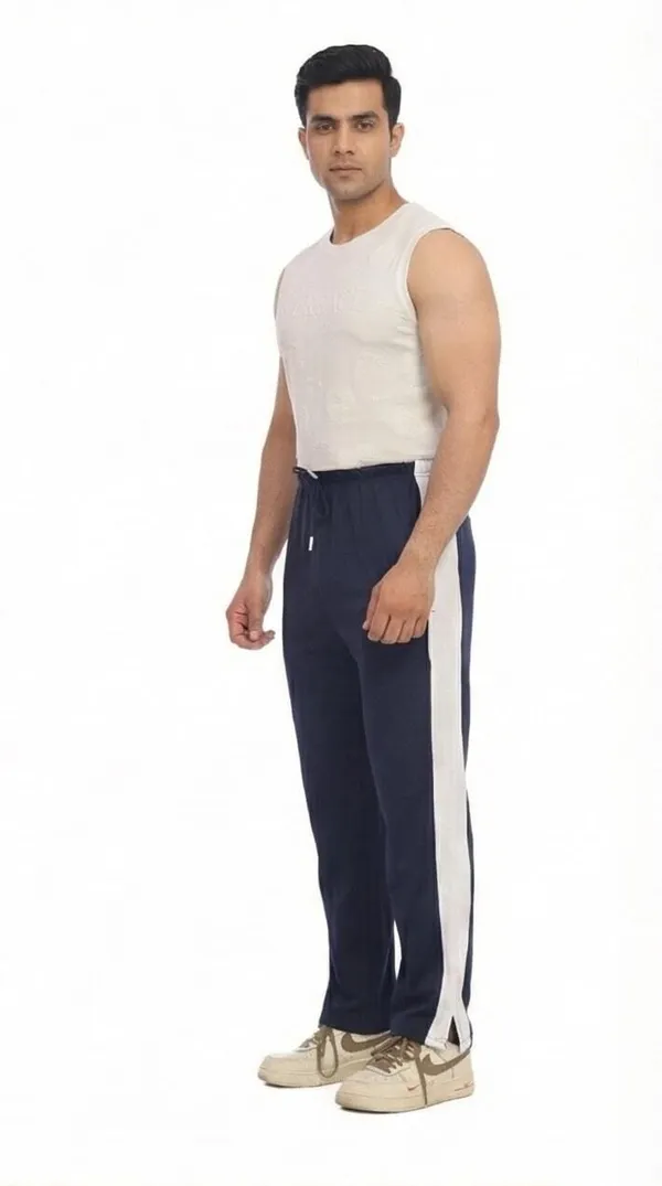 SKYBEN_Solid,_Striped_Men_Navy_Blue_Track_Pants