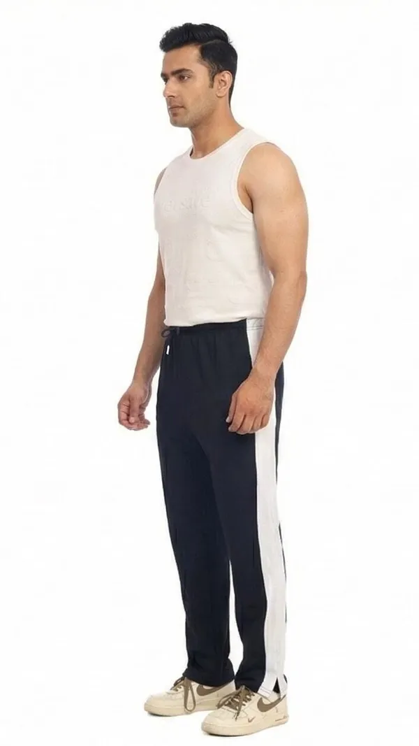 SKYBEN_Solid,_Striped_Men_Black_Track_Pants