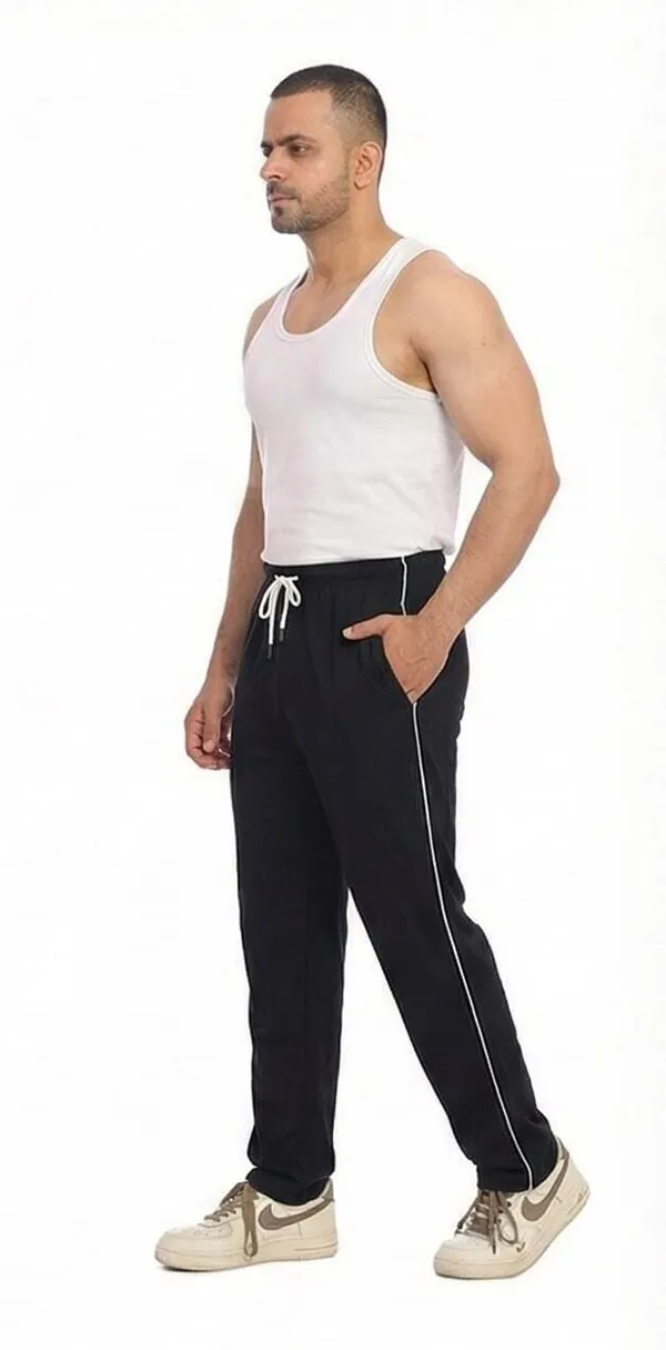 SKYBEN_Solid,_Striped_Men_Black_Track_Pants