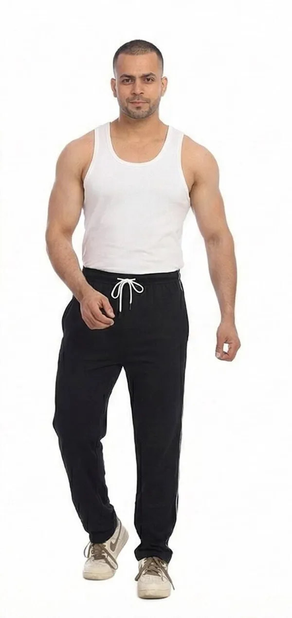 SKYBEN_Solid,_Striped_Men_Black_Track_Pants