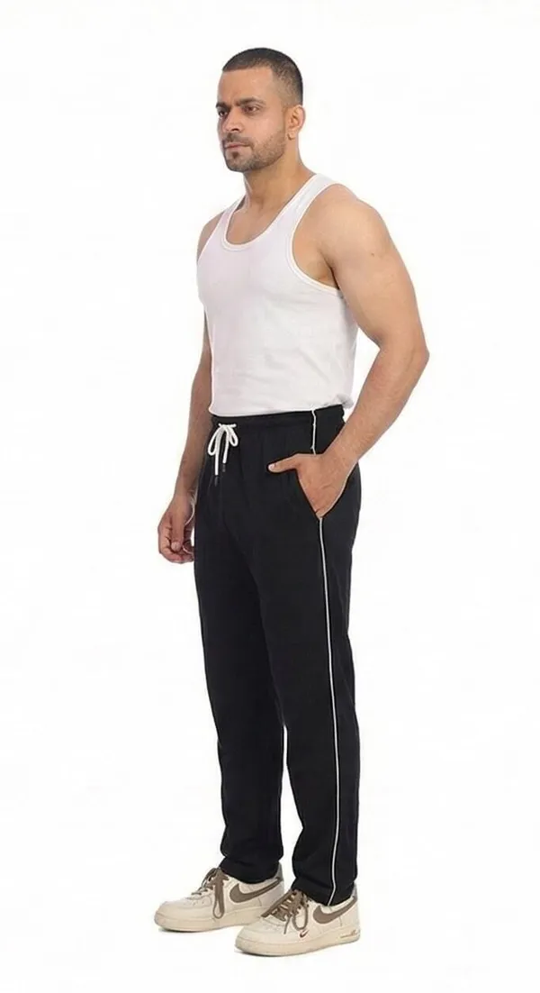 SKYBEN_Solid,_Striped_Men_Black_Track_Pants