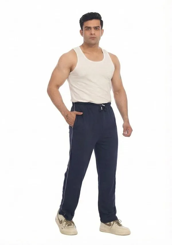 SKYBEN_Solid,_Striped_Men_Navy_Blue_Track_Pants