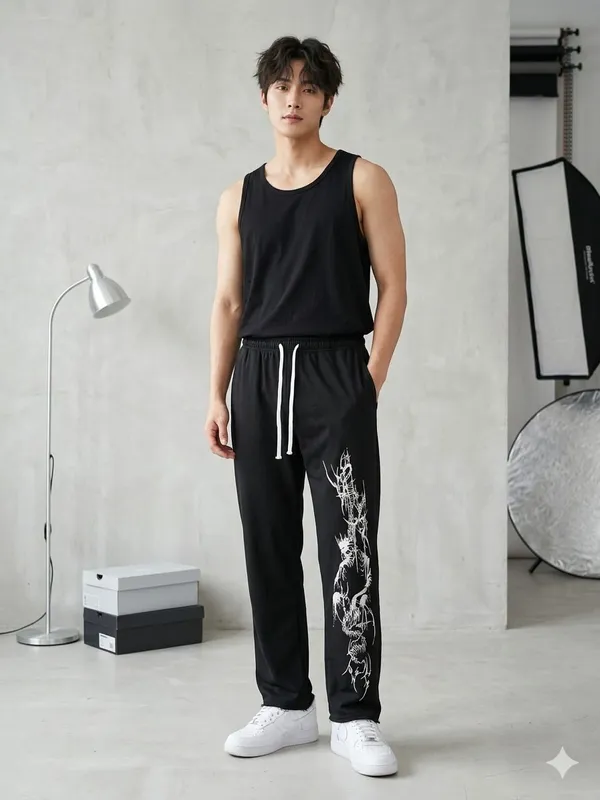 SKYBEN_Graphic_Print_Men_Black_Track_Pants
