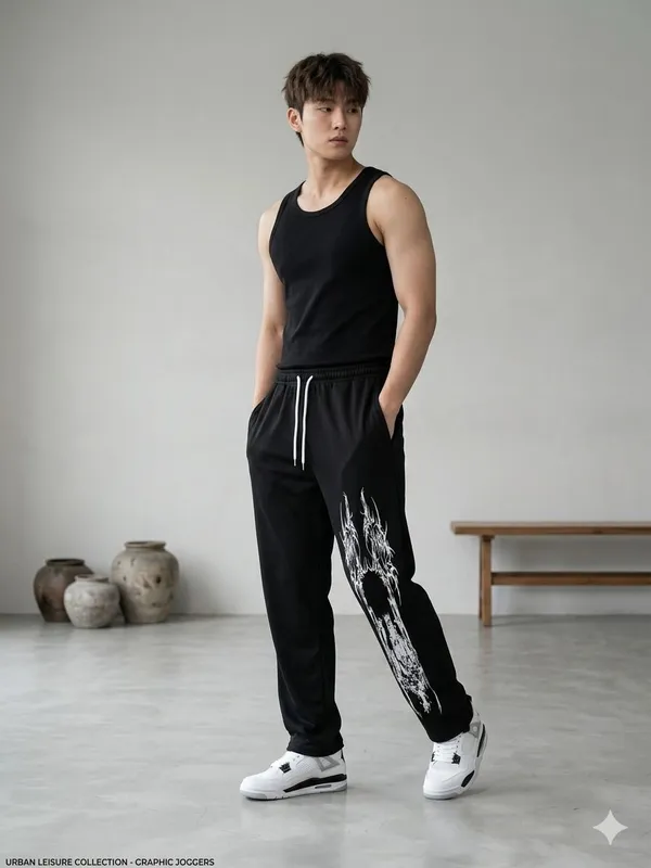 SKYBEN_Graphic_Print_Men_Black_Track_Pants