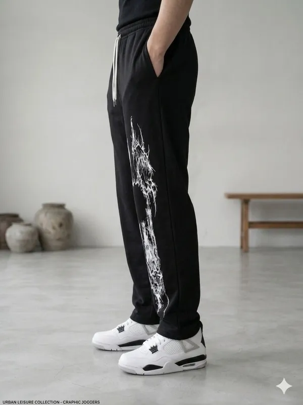 SKYBEN_Graphic_Print_Men_Black_Track_Pants
