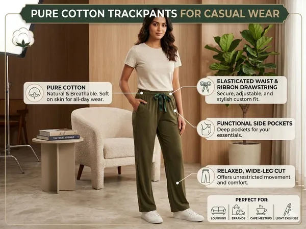 SKYBEN_Solid_Women_Olive_Green_Track_Pants